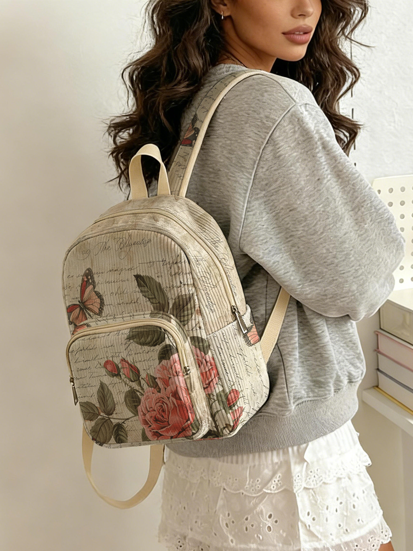 Women'S Retro Bags - Vintage Roses & Butterfly Print Women