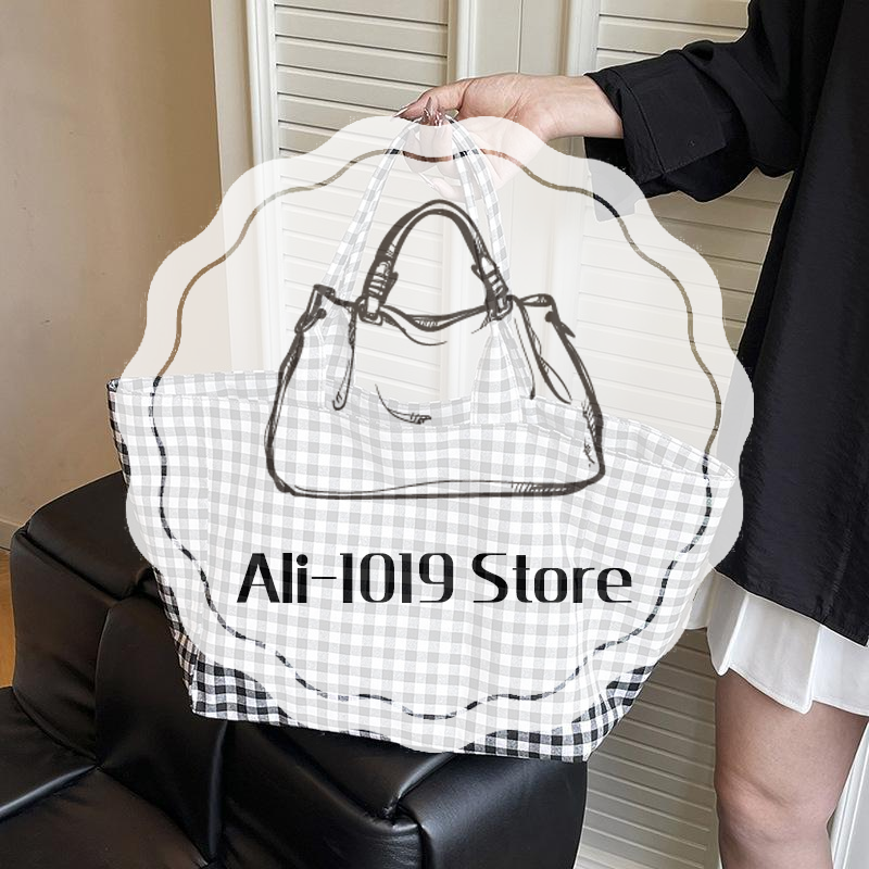 Women'S Work Bags Designer - Gingham Canvas Tote Bag With Black