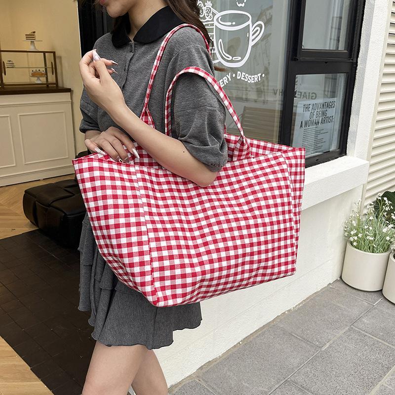 Gingham Canvas Tote Bag With B - Women'S Work Bags Designer avis et prix